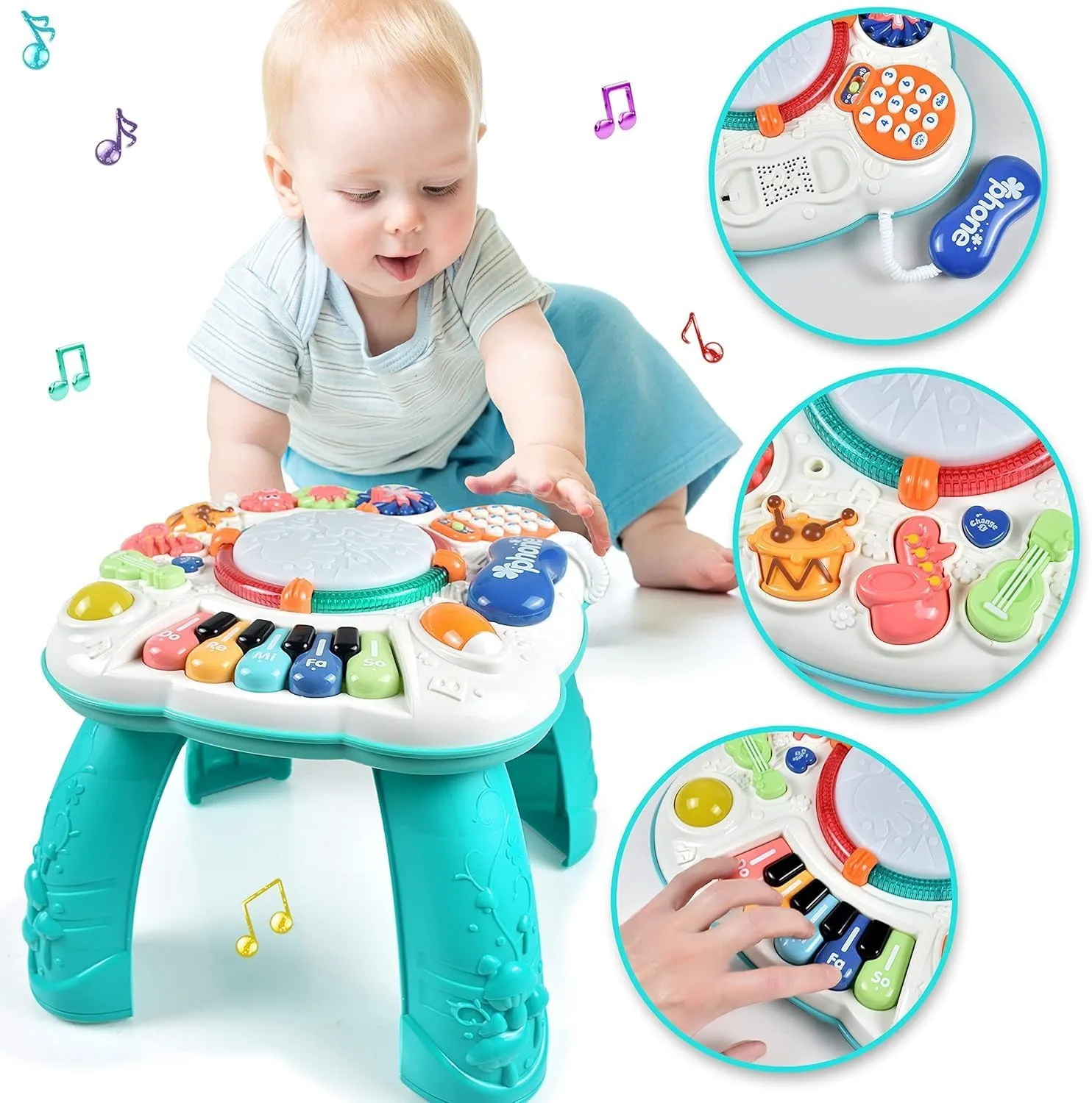 Early Development Baby Toys 6 to 12 Months,Activity Music Toys for Toddlers 11.8×11.8×12.2 Inches (Blue)