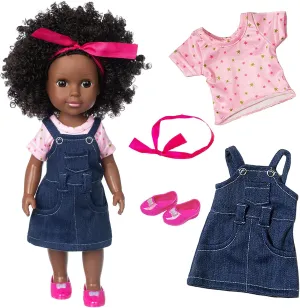 Ecore Fun 14.5" African Baby Girl Doll with Clothes Set - Washable Realistic Silicone Toy - Best Gift for Kids