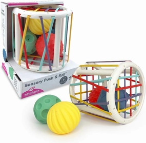 Edushape Sensory Push & Roll | Includes 4 Balls & Basket | Sensory Baby Toy | Boost Motor Skills Safe |