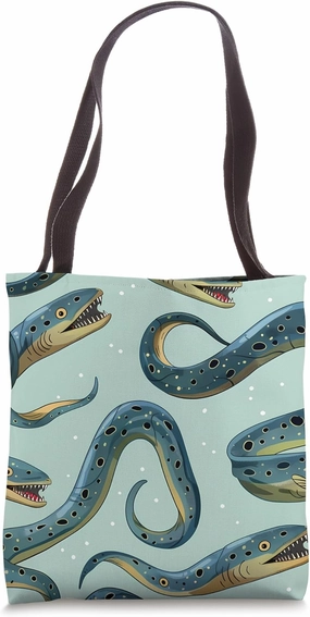 Eel Cartoon Pattern - Cute Wildlife Eel Design Tote Bag