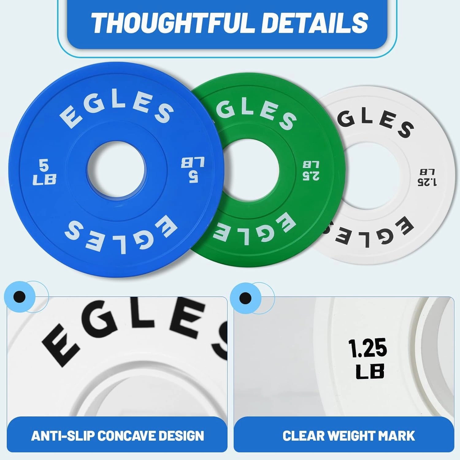 Egles Change Plates Set 1.25LB, 2.5LB, 5LB - Rubber-Coated Weight Plates in Pairs, Olympic Bumper Plates, Color-Coded, IWF Standard, Fit 2-Inch Barbells Strength Training Weight Plates Gym & Fitness