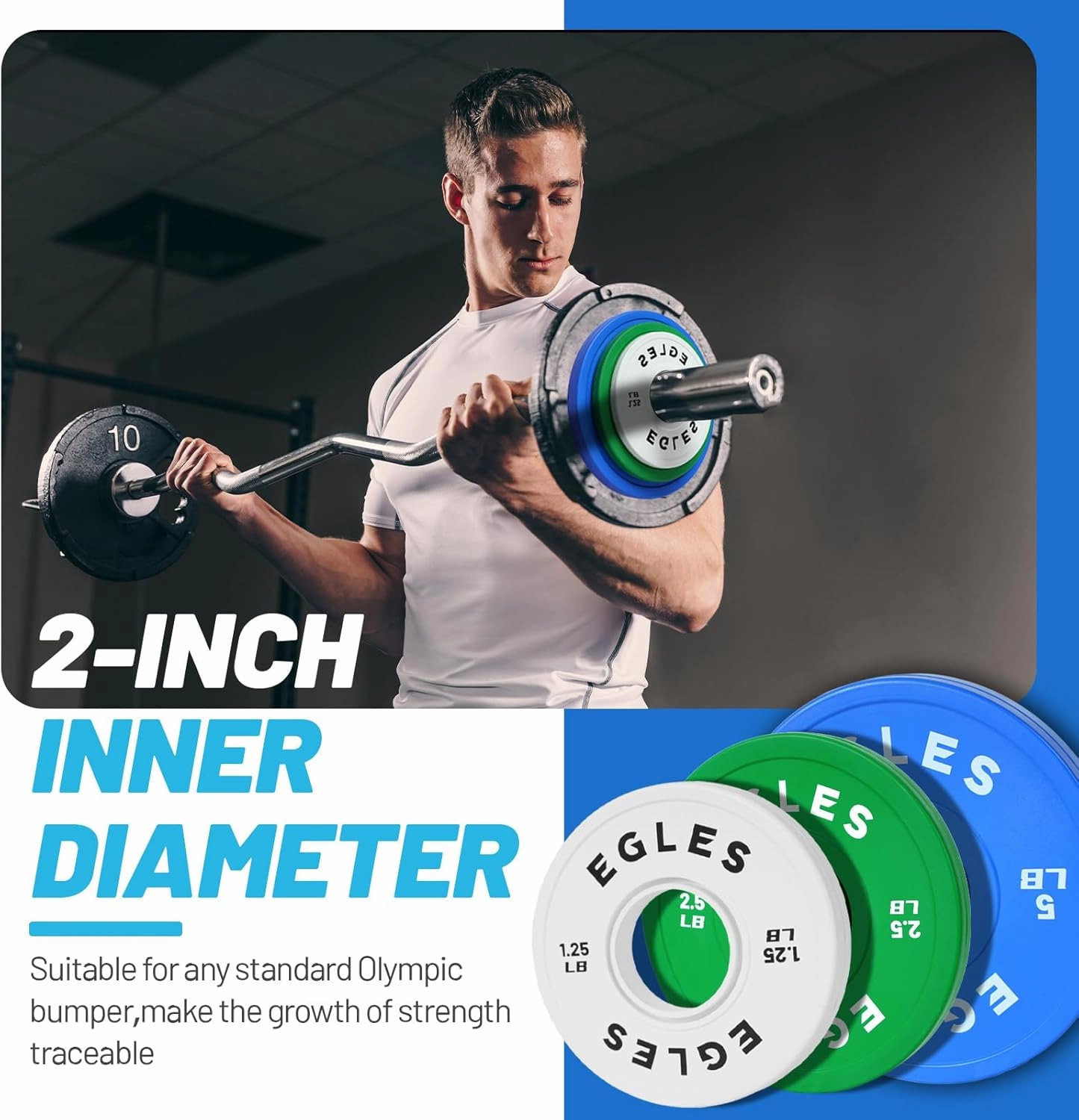 Egles Change Plates Set 1.25LB, 2.5LB, 5LB - Rubber-Coated Weight Plates in Pairs, Olympic Bumper Plates, Color-Coded, IWF Standard, Fit 2-Inch Barbells Strength Training Weight Plates Gym & Fitness
