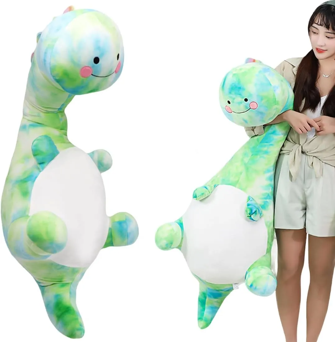 ELAINREN Big Green Tie-dye Dinosaur Plush Pillow Rainbow T-Rex Dino Stuffed Toy Soft Pink Stegosaurus Plushie Doll Gifts /39.37''