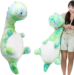 ELAINREN Big Green Tie-dye Dinosaur Plush Pillow Rainbow T-Rex Dino Stuffed Toy Soft Pink Stegosaurus Plushie Doll Gifts /39.37''