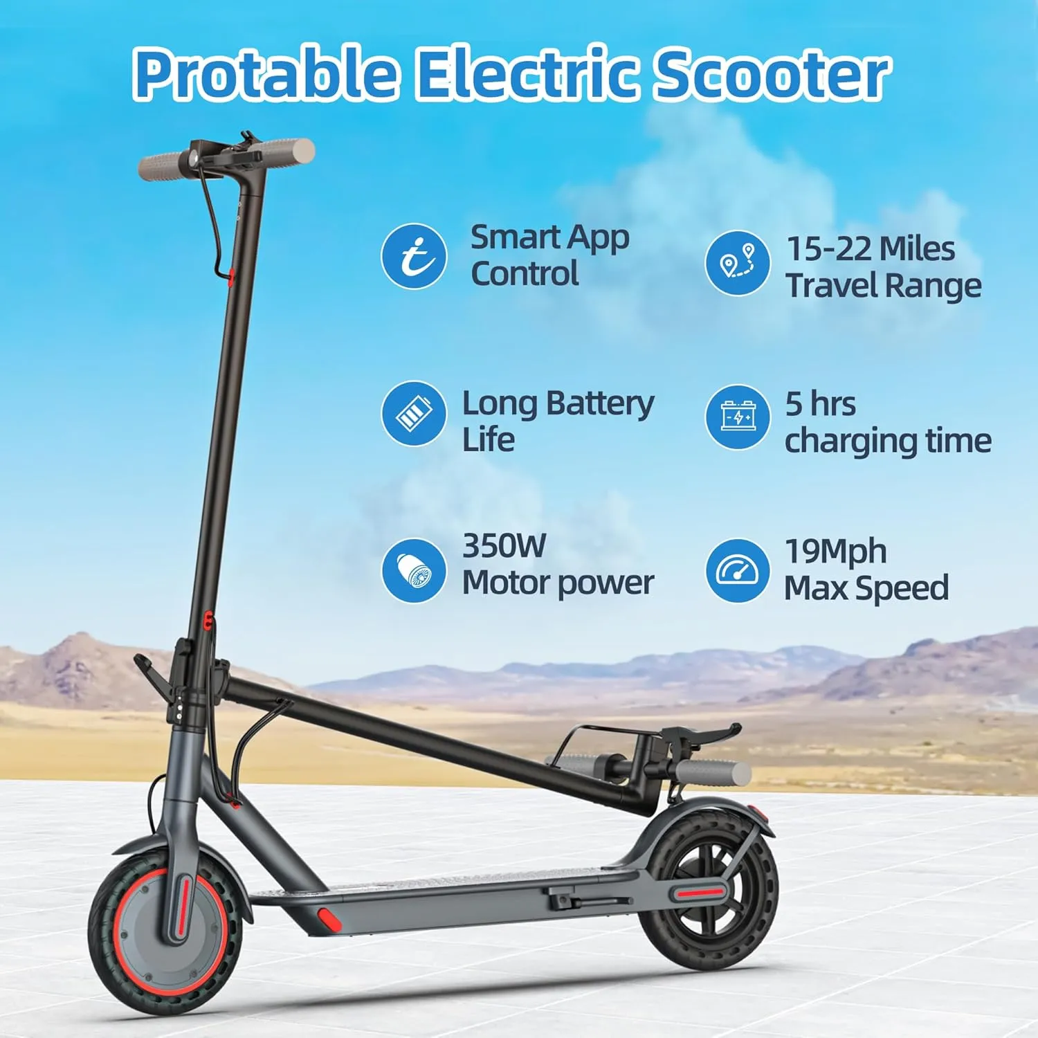 Electric Scooter Adults, Powerful 350W E-Scooter, Max 19 Mph & 19-23 Miles Range Scooters, Folding Scooters with 8.5" Solid Tires, Commuting Scooter Kick Scooter with APP Control