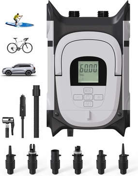 Electric Sup Air Pump with DC 12V Car Power Connector, 60PSI Portable Paddle Board Pump with Auto-Off Function Dual Motor for Car Tire, Inflatable Paddleboard, Boat, SUP and Kayak Accessories