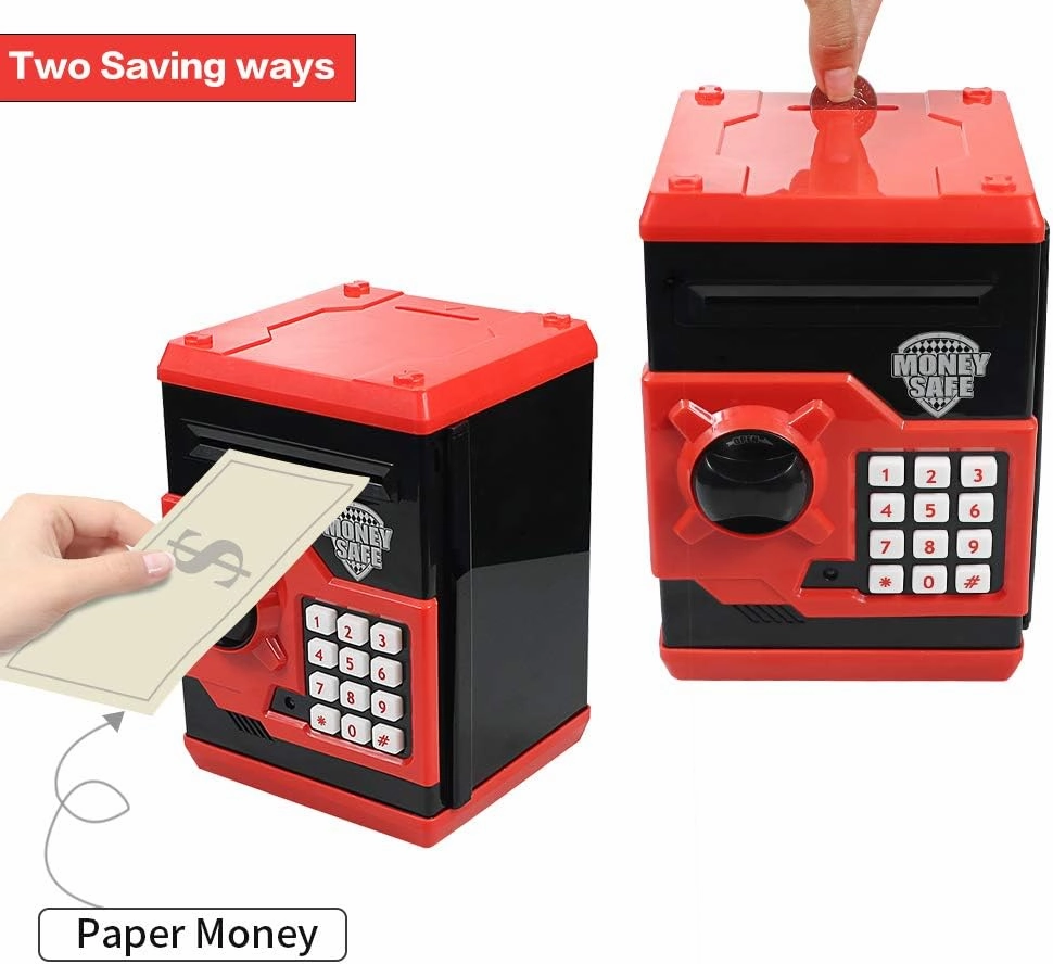 Electronic Money Bank for Kids, Elctronic Password Security Piggy Bank Mini ATM Cash Coin Saving Box Smart Voice, Toy Gifts Birthday Gift for Children (Red)