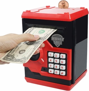 Electronic Money Bank for Kids, Elctronic Password Security Piggy Bank Mini ATM Cash Coin Saving Box Smart Voice, Toy Gifts Birthday Gift for Children (Red)