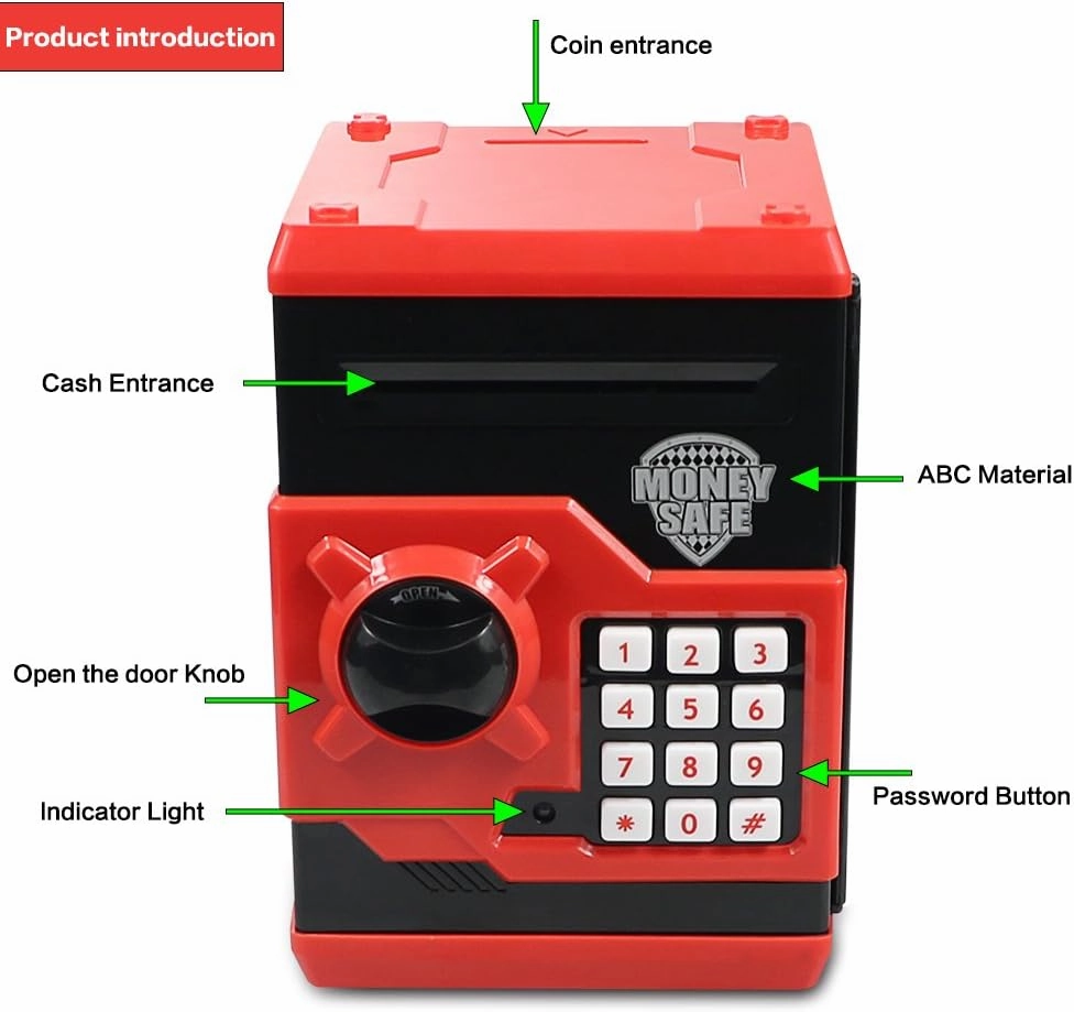 Electronic Money Bank for Kids, Elctronic Password Security Piggy Bank Mini ATM Cash Coin Saving Box Smart Voice, Toy Gifts Birthday Gift for Children (Red)