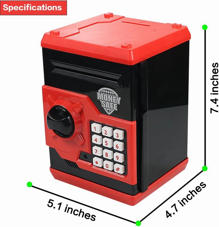 Electronic Money Bank for Kids, Elctronic Password Security Piggy Bank Mini ATM Cash Coin Saving Box Smart Voice, Toy Gifts Birthday Gift for Children (Red)