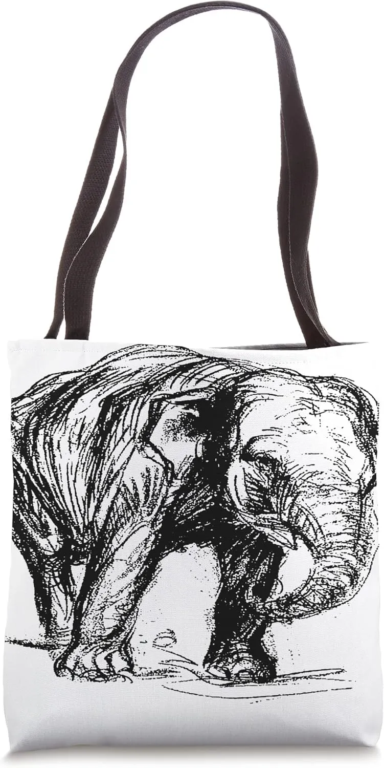 Elephant Study Illustration Black Charcoal Sketch Tote Bag