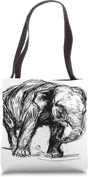 Elephant Study Illustration Black Charcoal Sketch Tote Bag