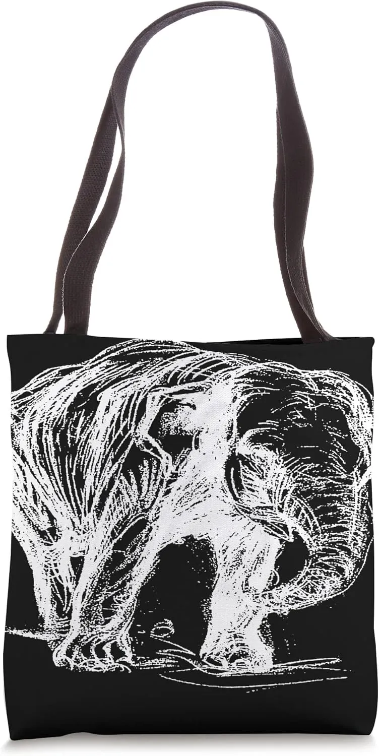 Elephant Study Illustration White on Black Tote Bag