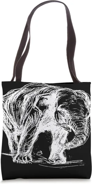 Elephant Study Illustration White on Black Tote Bag