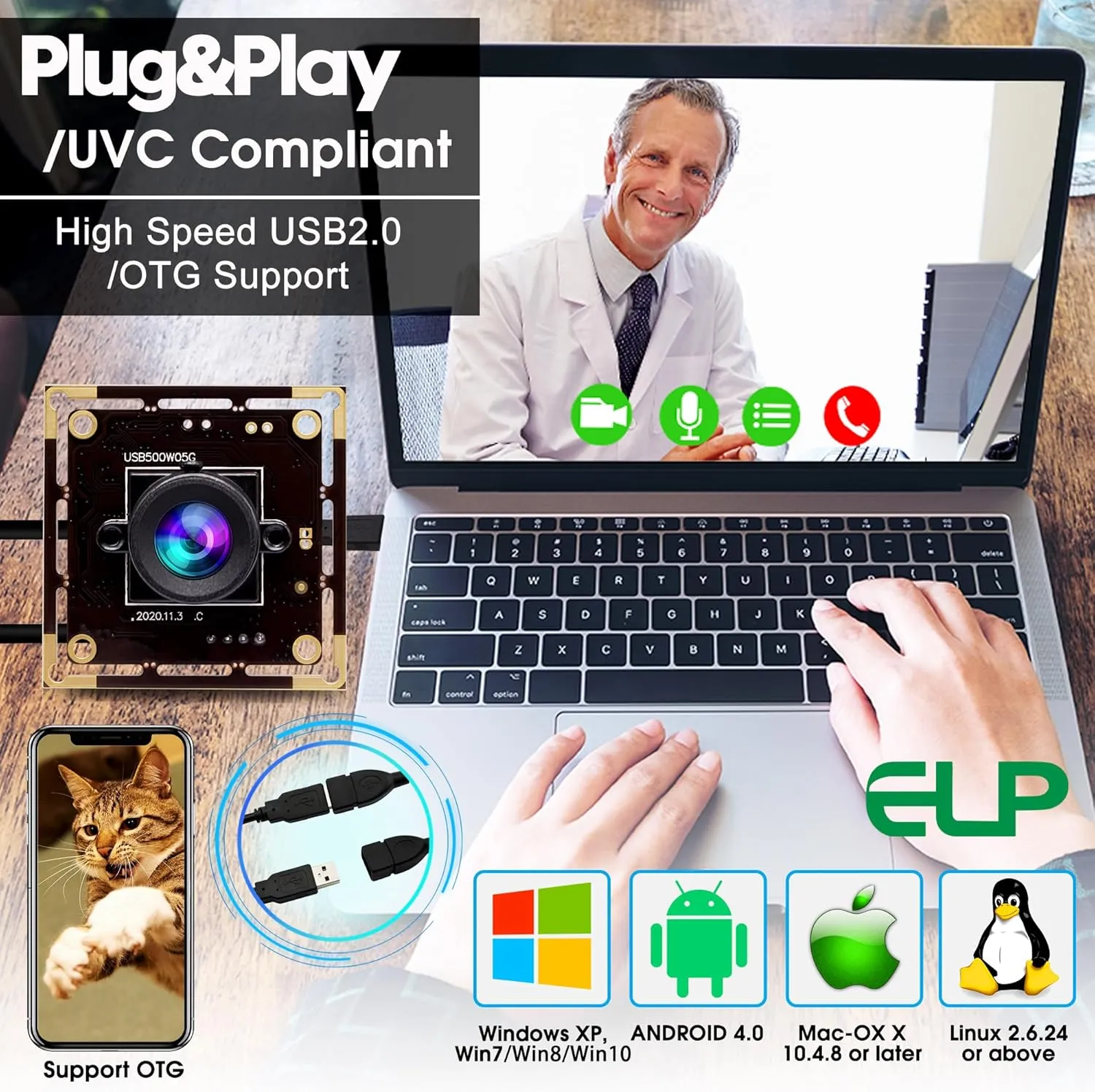 ELP 5mp Wide Angle USB Camera Module for Computer and Raspberry Pi Mini UVC USB2.0 PC Camera 100degree Low Distortion Webcam Board MI5100 Lightburn Camera Laser Engraver Camera for Laptop Jetson Nano