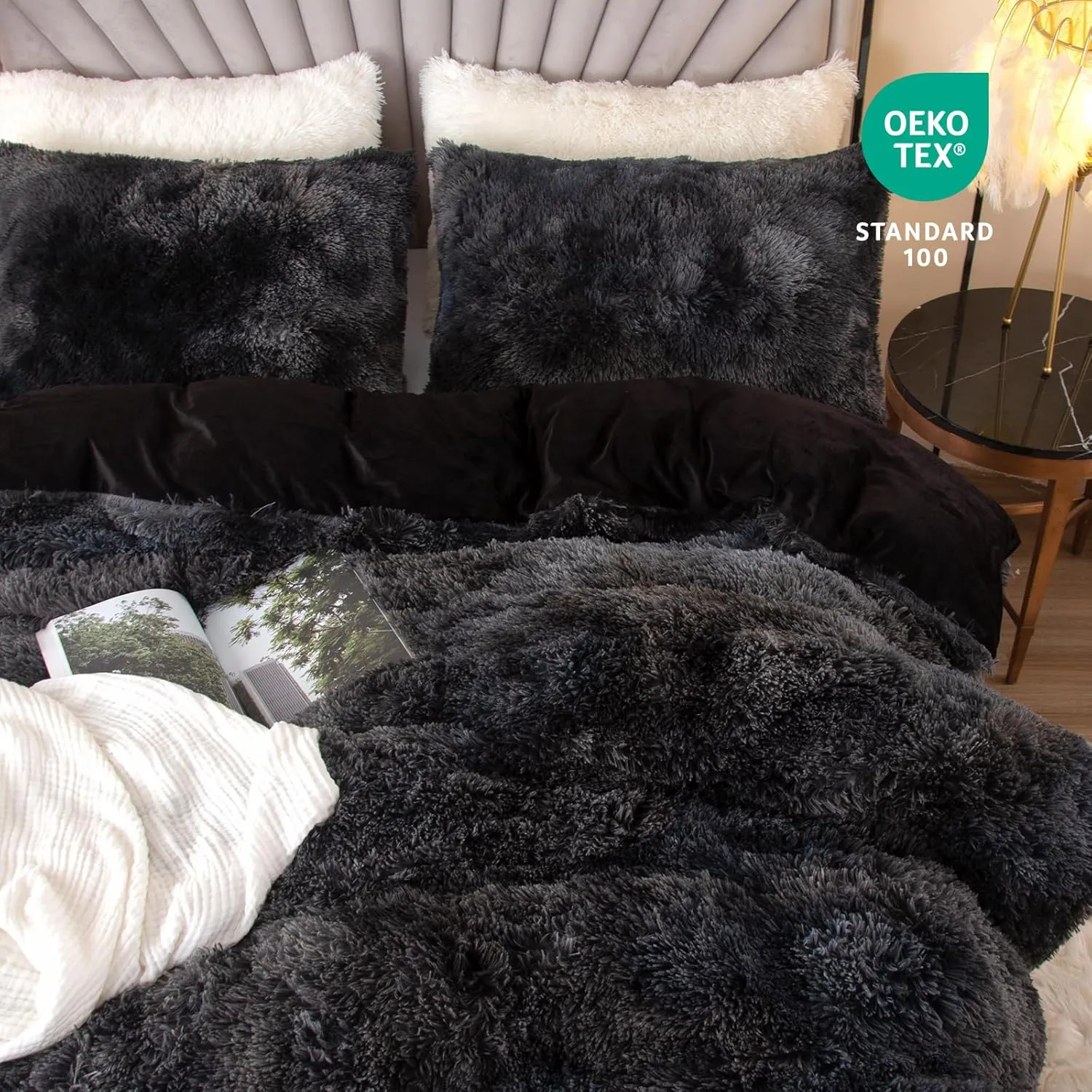 EMME Luxury Fuzzy Duvet Cover Set Twin Size Fluffy Comforter Cover Set for Twin Bed 2 Pieces Shaggy and Plush Soft Bedding Duvet Covers (Dark Grey, Twin)