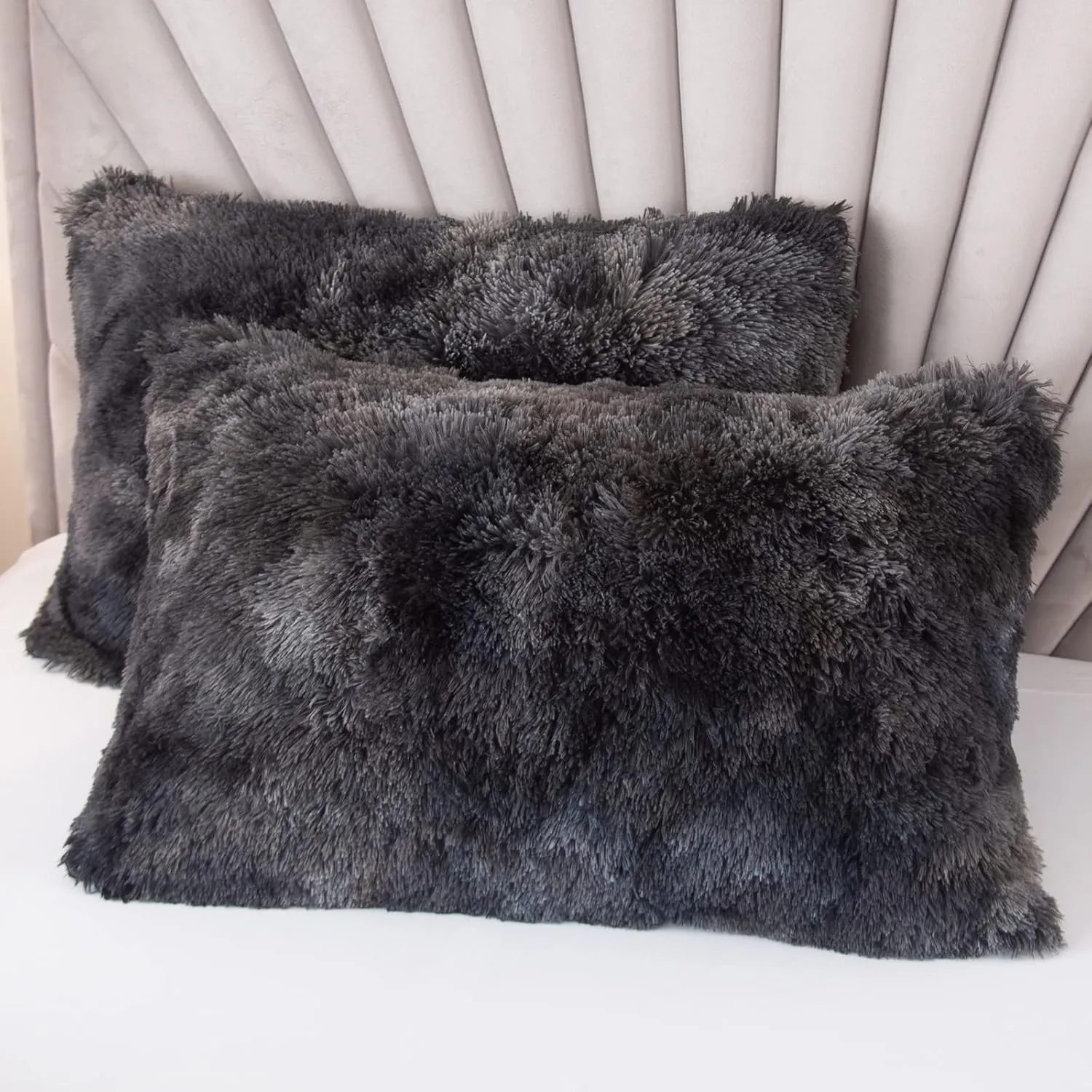 EMME Luxury Fuzzy Duvet Cover Set Twin Size Fluffy Comforter Cover Set for Twin Bed 2 Pieces Shaggy and Plush Soft Bedding Duvet Covers (Dark Grey, Twin)
