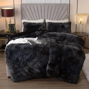 EMME Luxury Fuzzy Duvet Cover Set Twin Size Fluffy Comforter Cover Set for Twin Bed 2 Pieces Shaggy and Plush Soft Bedding Duvet Covers (Dark Grey, Twin)
