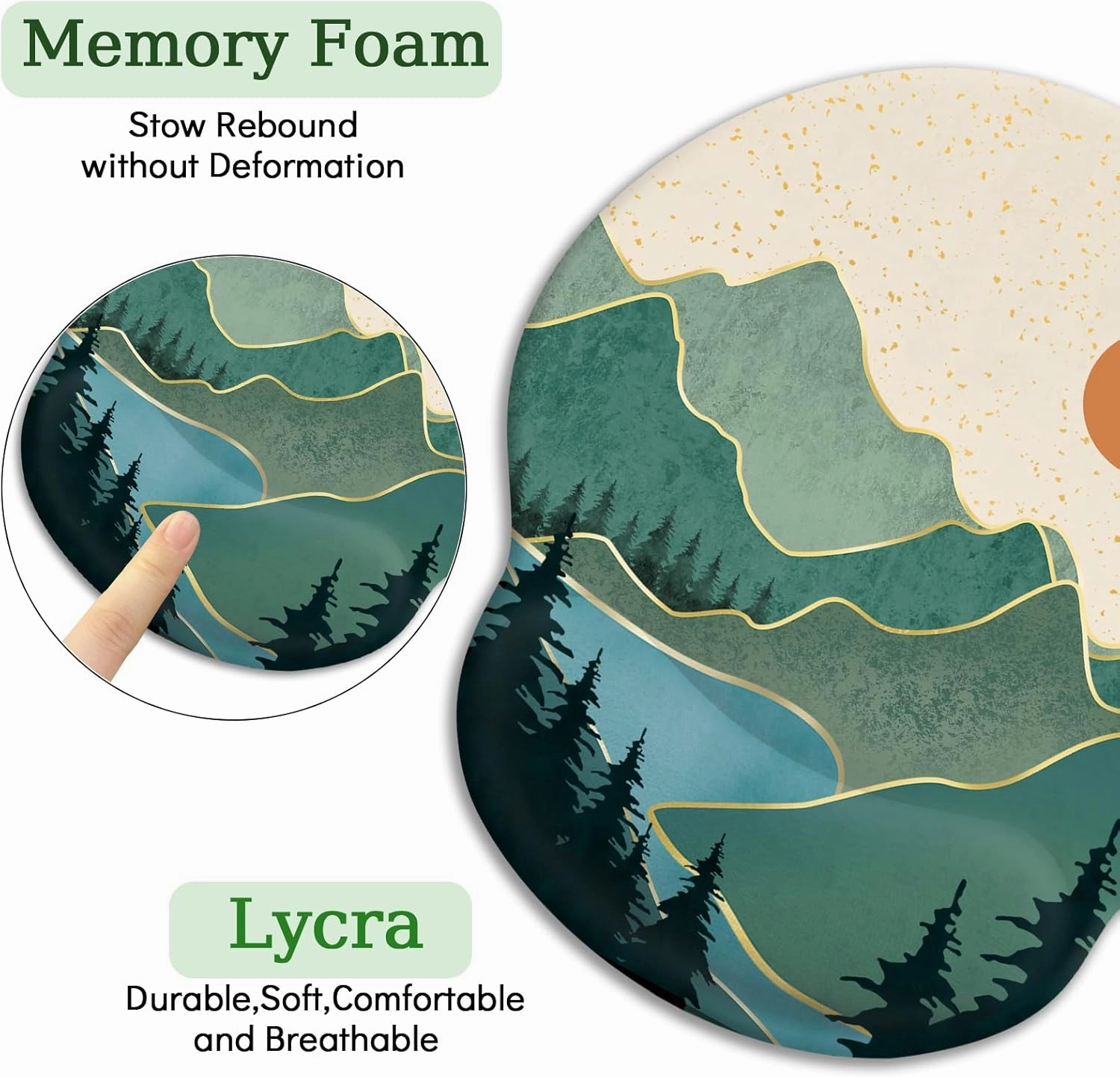 Ergonomic Mouse Pad with Wrist Rest, Sunrise Mountain Gaming Mousepad with Non-Slip Pain Relief PU Base, Funny Wrist Support, Cute Office Desk Accessory