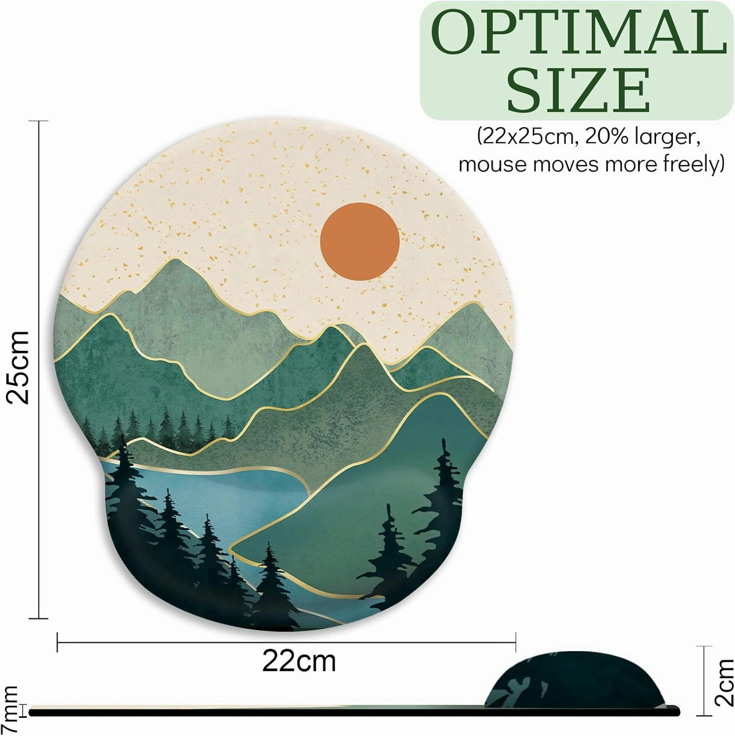 Ergonomic Mouse Pad with Wrist Rest, Sunrise Mountain Gaming Mousepad with Non-Slip Pain Relief PU Base, Funny Wrist Support, Cute Office Desk Accessory