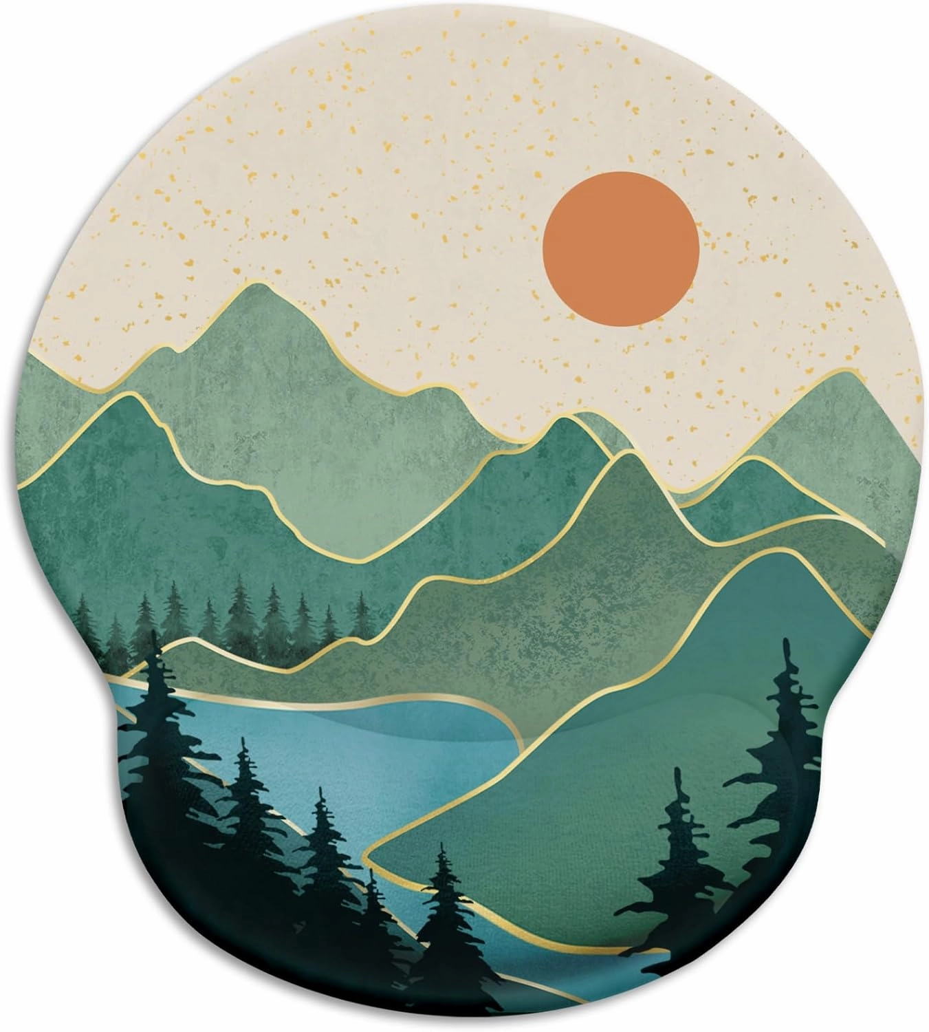Ergonomic Mouse Pad with Wrist Rest, Sunrise Mountain Gaming Mousepad with Non-Slip Pain Relief PU Base, Funny Wrist Support, Cute Office Desk Accessory
