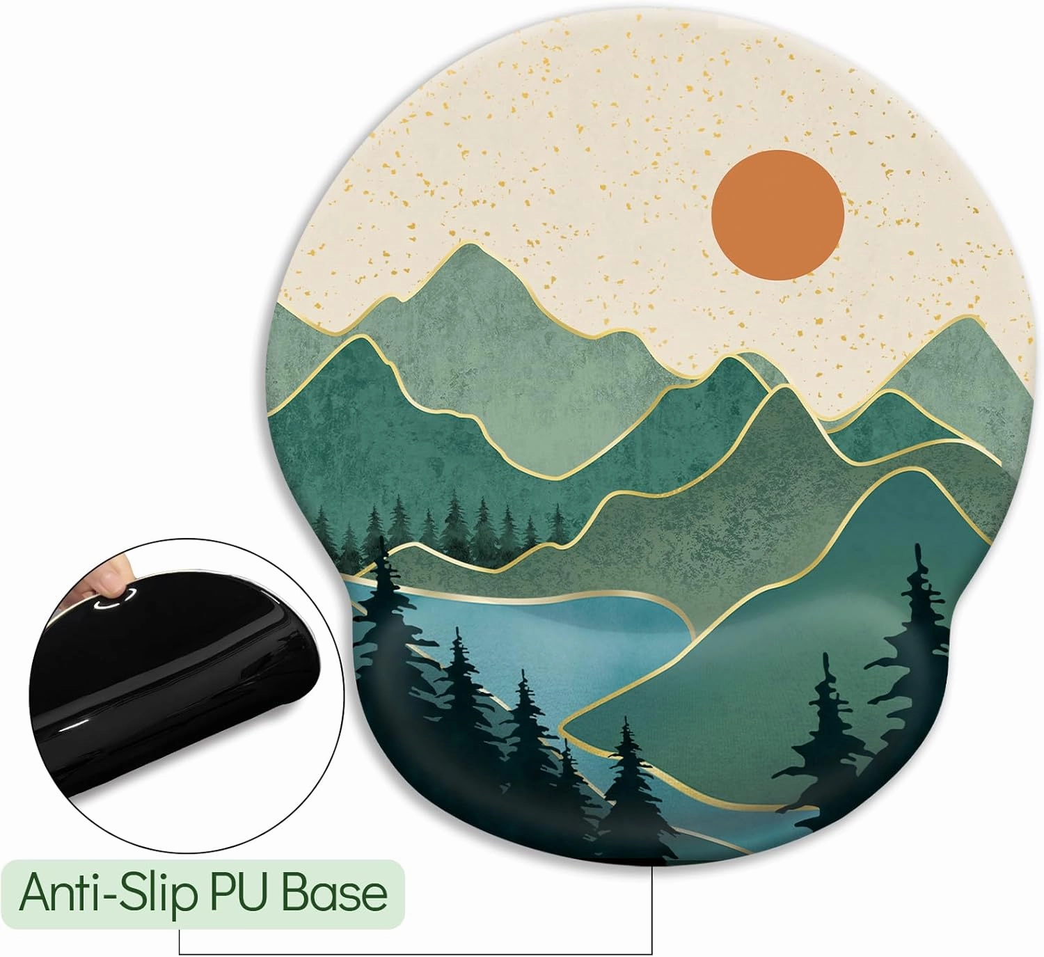Ergonomic Mouse Pad with Wrist Rest, Sunrise Mountain Gaming Mousepad with Non-Slip Pain Relief PU Base, Funny Wrist Support, Cute Office Desk Accessory
