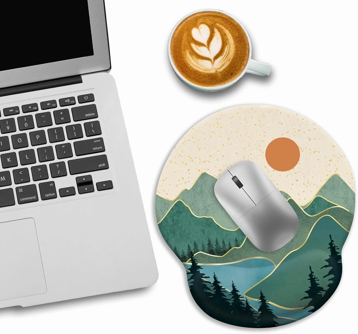 Ergonomic Mouse Pad with Wrist Rest, Sunrise Mountain Gaming Mousepad with Non-Slip Pain Relief PU Base, Funny Wrist Support, Cute Office Desk Accessory