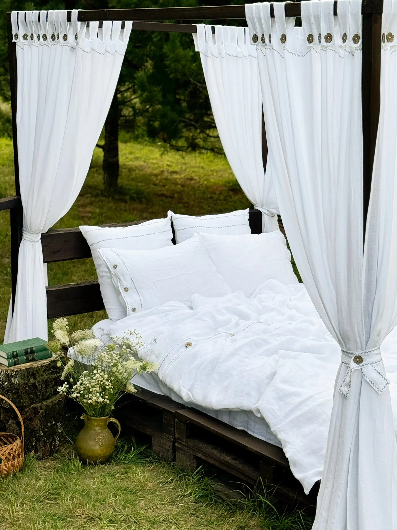 EU size bedding set with Black Embroidery. Light colors options. Top closure for bed sheets