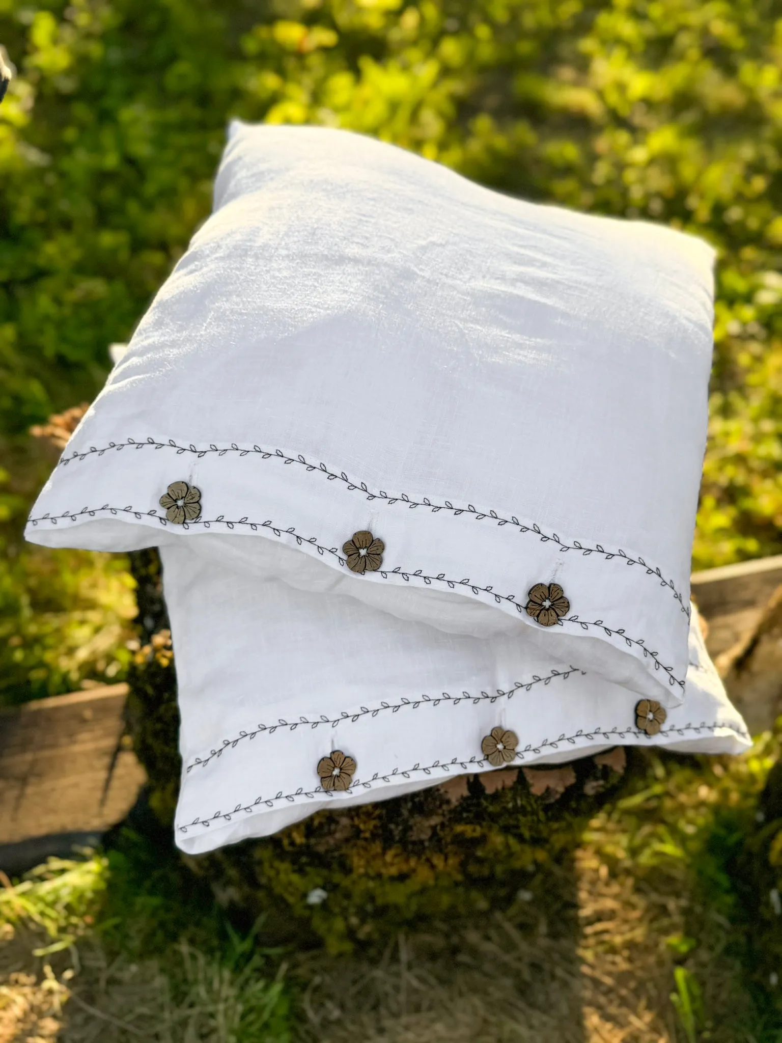 EU size bedding set with Black Embroidery. Light colors options. Top closure for bed sheets