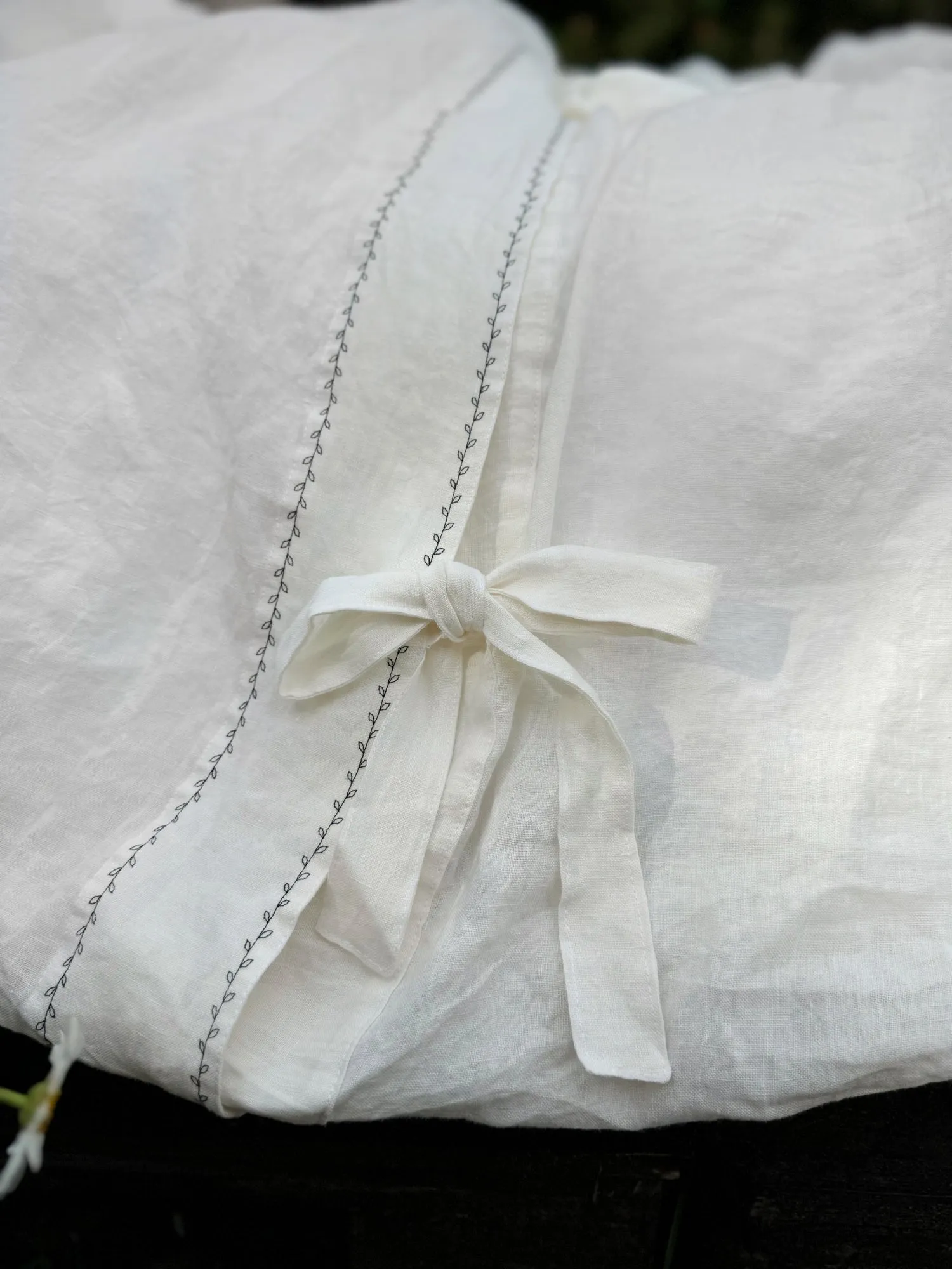 EU size bedding set with Black Embroidery. Light colors options. Top closure for bed sheets