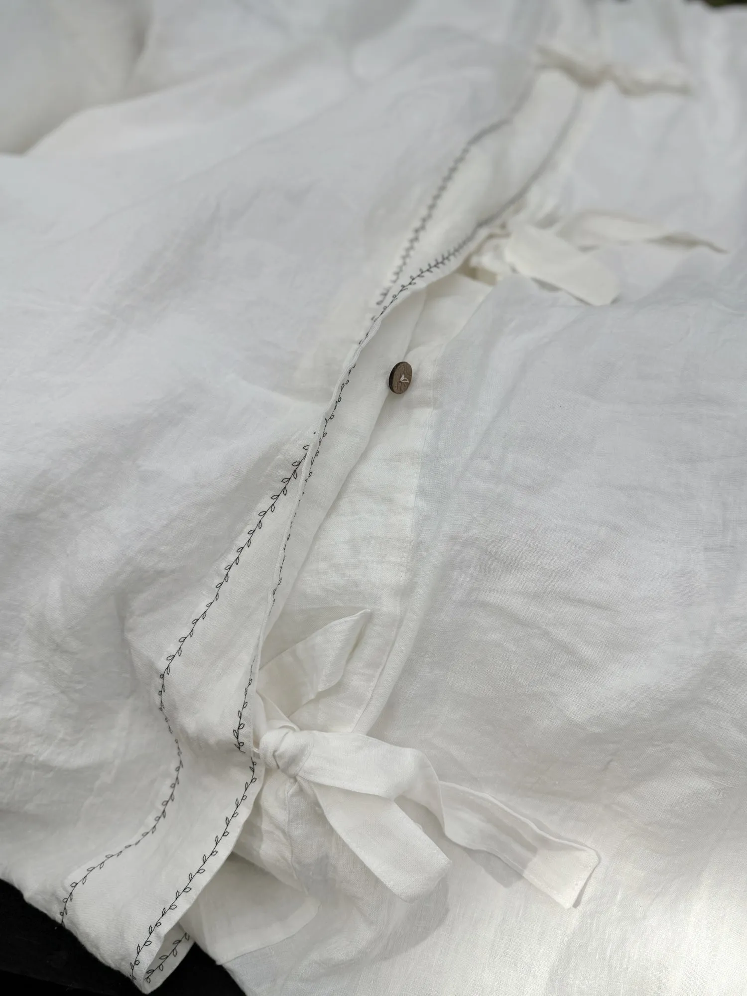 EU size bedding set with Black Embroidery. Light colors options. Top closure for bed sheets