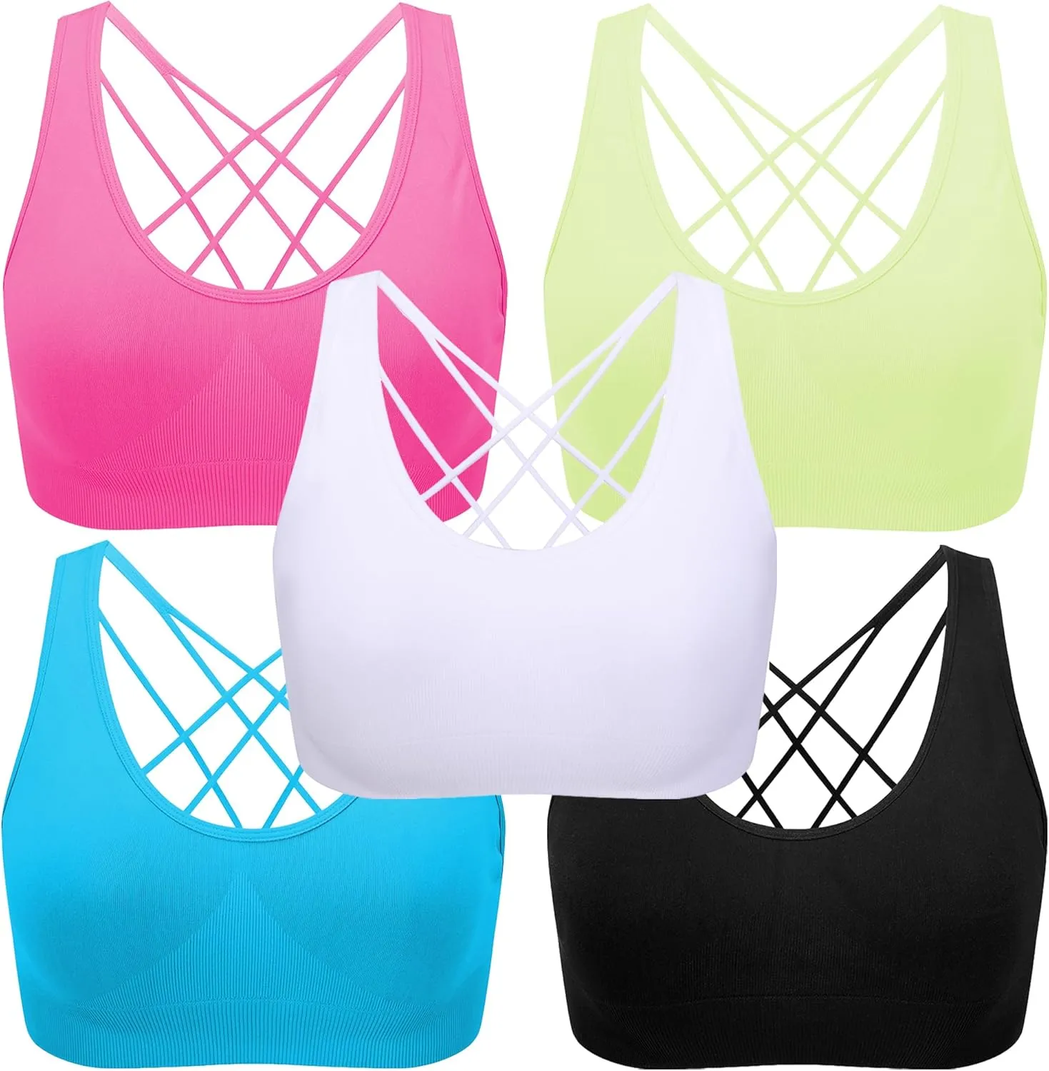 Evercute Cross Back Sport Bras Padded Strappy Medium Support Cropped Bras for Yoga Workout Fitness Bras