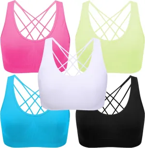 Evercute Cross Back Sport Bras Padded Strappy Medium Support Cropped Bras for Yoga Workout Fitness Bras