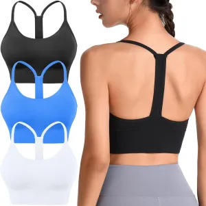 Evercute Racerback Sports Bras Padded Y Racer Back Cropped Bras for Yoga Workout Fitness Low Impact