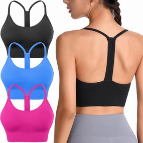 Evercute Racerback Sports Bras Padded Y Racer Back Cropped Bras for Yoga Workout Fitness Low Impact