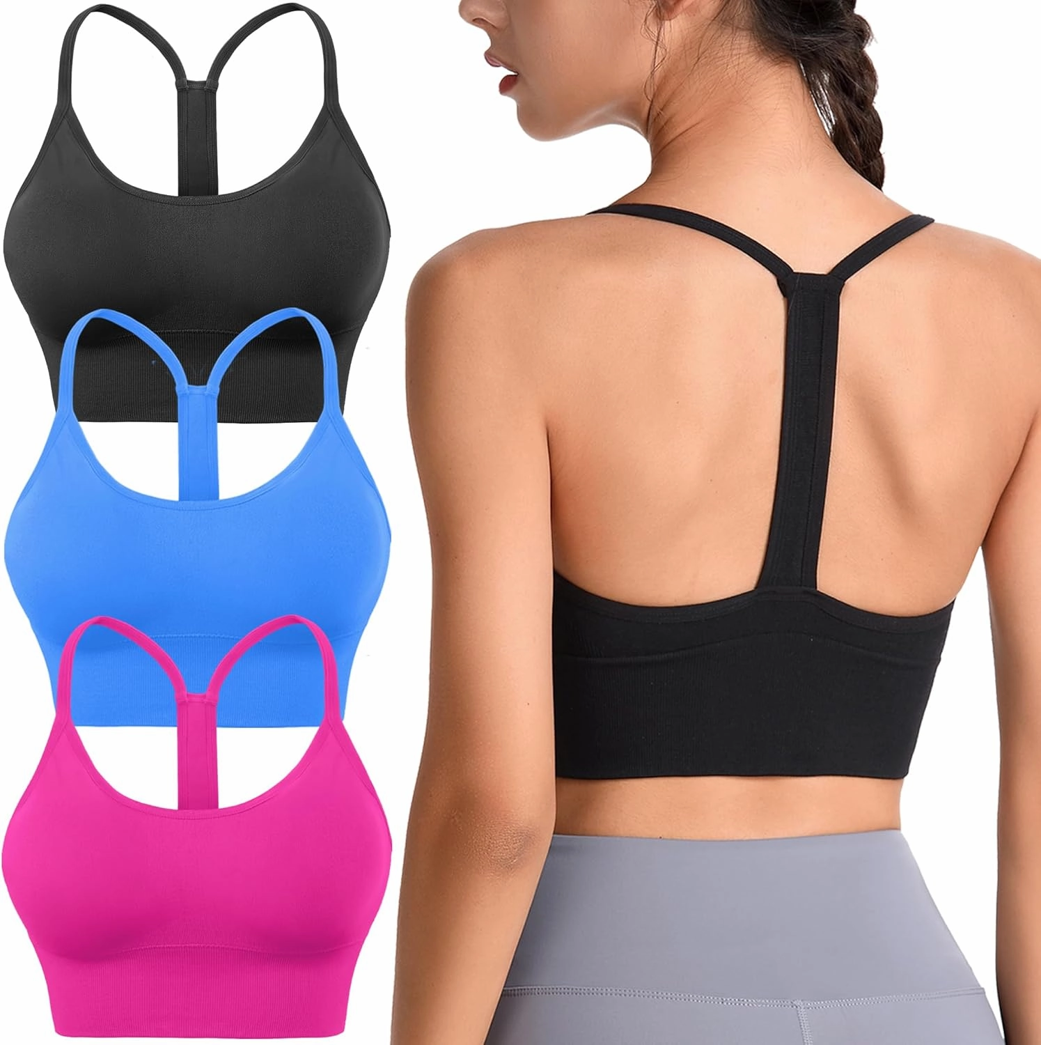 Evercute Racerback Sports Bras Padded Y Racer Back Cropped Bras for Yoga Workout Fitness Low Impact