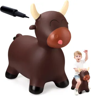EVERICH TOY Bouncy Bull Hopping Toys, Brown Bouncy Horse Animal Hopper Ride-On, Inflatable Bull Riding Toys for Boys Girls, Birthday Gift for 18 Months 2 3 4 5 6 Years Old Toddler