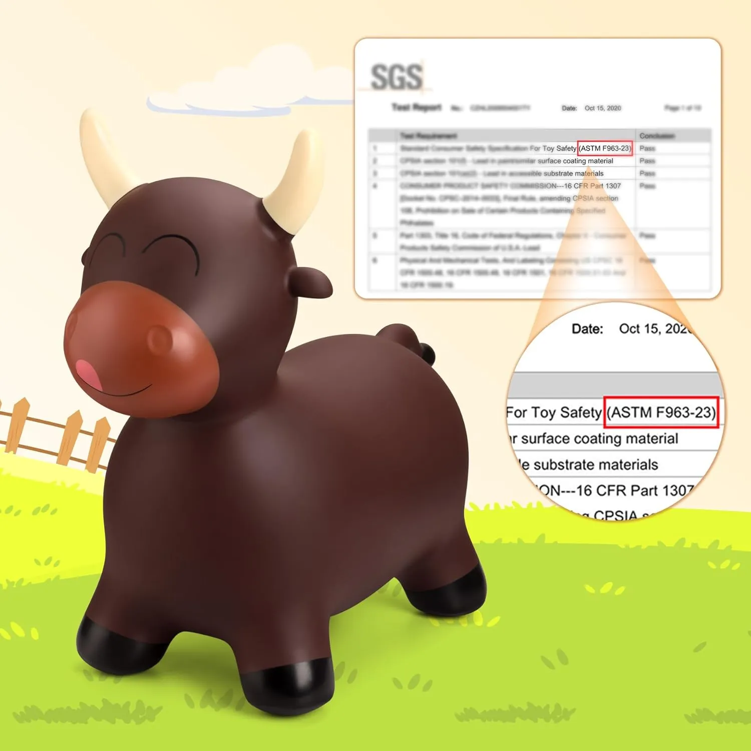 EVERICH TOY Bouncy Bull Hopping Toys, Brown Bouncy Horse Animal Hopper Ride-On, Inflatable Bull Riding Toys for Boys Girls, Birthday Gift for 18 Months 2 3 4 5 6 Years Old Toddler