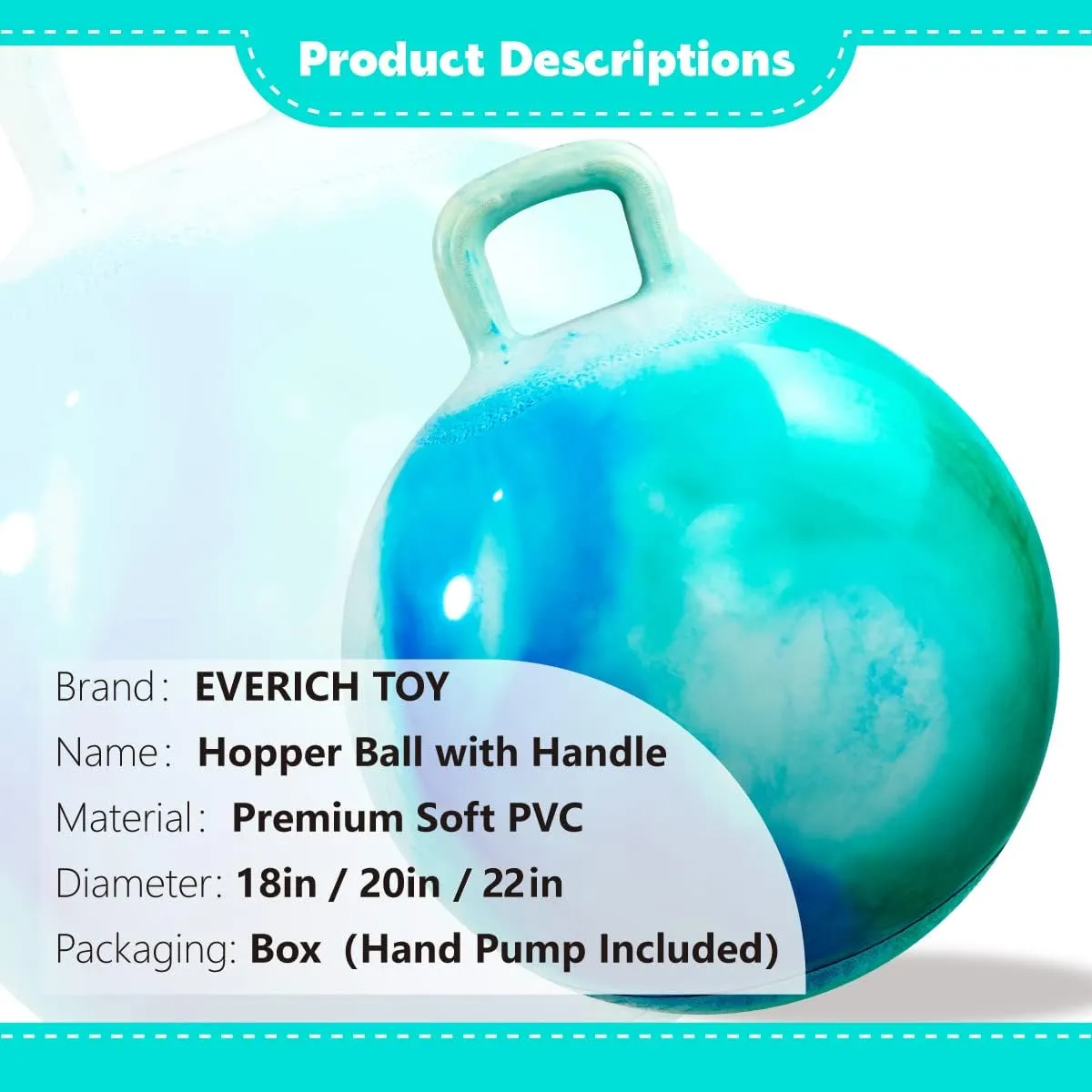 EVERICH TOY Hopper Ball, Clouds Hopping Toys for Kids, 20 Inch Bouncy Ball with Handle, Inflatable Bouncing Hoppity Hop Toys for Boys and Girls Gifts