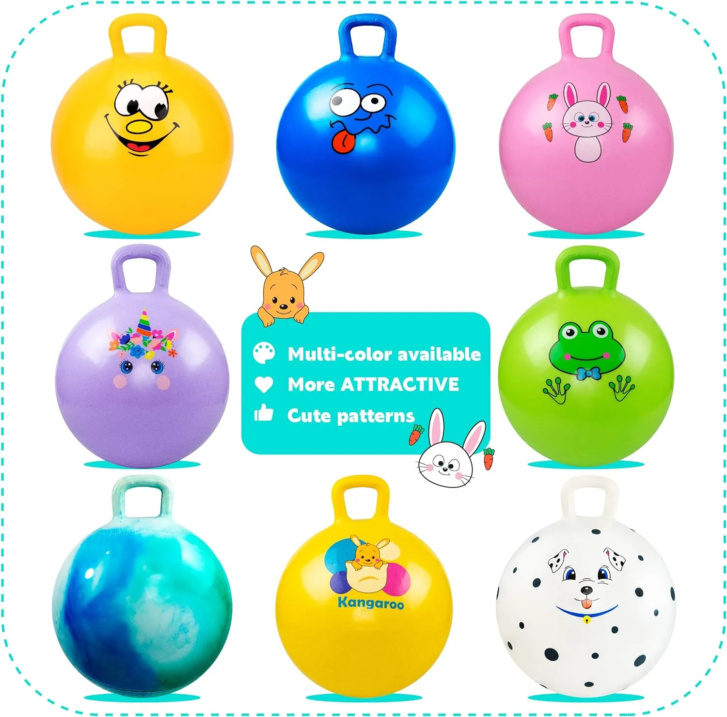 EVERICH TOY Hopper Ball, Clouds Hopping Toys for Kids, 20 Inch Bouncy Ball with Handle, Inflatable Bouncing Hoppity Hop Toys for Boys and Girls Gifts