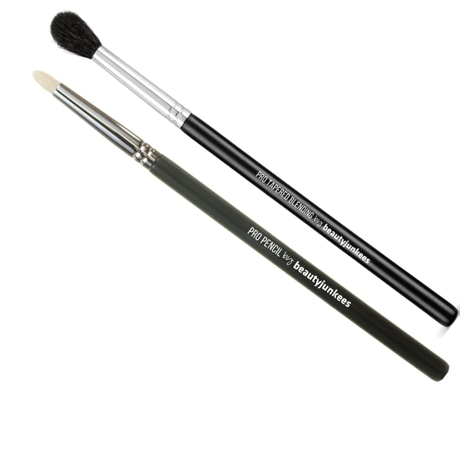 Eyeshadow Blending Makeup Brushes Set – 2pc Beauty Junkees Professional Eye Shadow Blender Make Up Brush, Tapered Bristles for Blended Crease and Pencil Eyeliner Smudger; Premium Quality