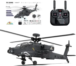 F11-S AH64 RC Helicopter for Adults, 1/32 Scale 2.4G 6CH Remote Control Helicopter, Outdoor RC Aircraft Flying Model, RTF Version Creative Gifts