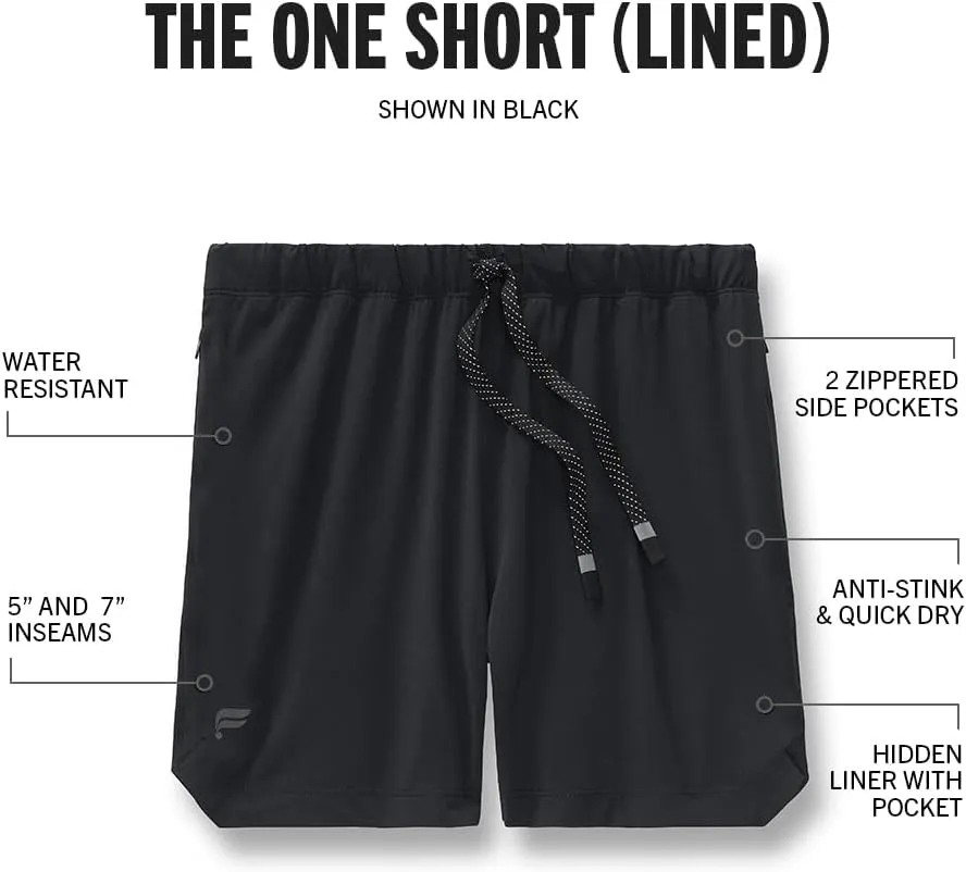 Fabletics Men's The One Short (Lined), Training, Swimming, Lightweight, Quick-Dry, Zip Pocket, Stretch Woven