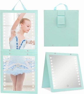 Fabuday Lighted Hanging Mirror for Dance Backstage - Rechargeable Folding LED Full Length With Lights for Dancers, Portable Foldable Travel Body, Brightness Adjustable, Cyan