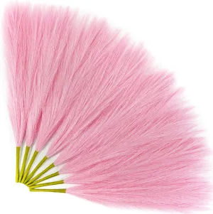Faux Pampas Grass Decor Tall Fluffy, 8pcs 18" Fake Plants Artificial Flowers Boho Room Décor, Vase Fillers Floral Bouquet for Bridal Shower Wedding Home Christmas Tree Decorations (Pink)