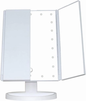 FEDRUI Makeup Mirror Vanity Mirror with Lights, 1x/2x/3x Magnification Lighted Makeup Mirror,Trifold Vanity Portable Makeup Mirror with Touch Control, for Bedroom, Living Room (Color : White)
