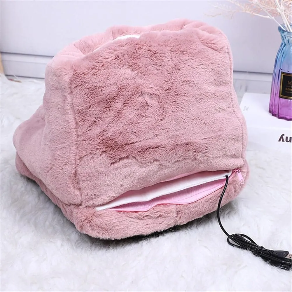 Feet Warmer for Car, Electric Heated Foot Warmers for Men Women, USB Rechargeable Soft Plush Heated Foot Warmer, Cozy Foot Heated Foot Pouch (Temperature Control Type-Brown)