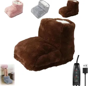 Feet Warmer for Car, Electric Heated Foot Warmers for Men Women, USB Rechargeable Soft Plush Heated Foot Warmer, Cozy Foot Heated Foot Pouch (Temperature Control Type-Brown)