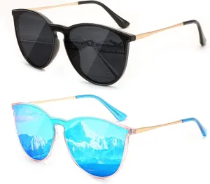 FEISEDY Sunglasses for Women Men Retro Round Cateye Designer Cute Mirrored UV Protection Lens B0210