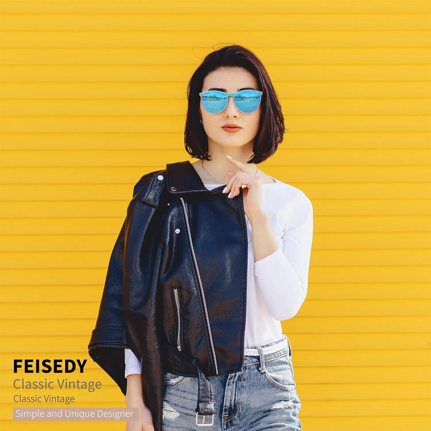 FEISEDY Sunglasses for Women Men Retro Round Cateye Designer Cute Mirrored UV Protection Lens B0210